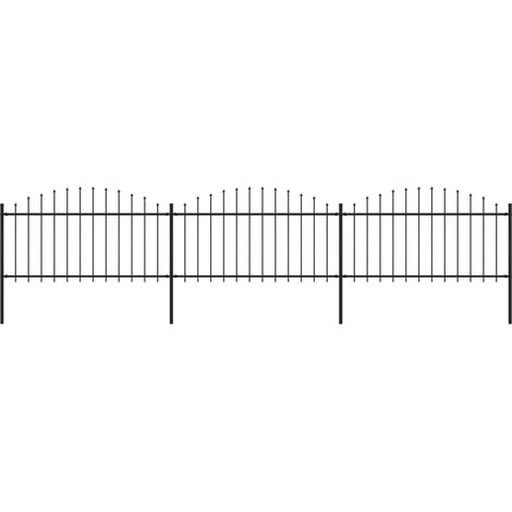 FIMEI Clôture de jardin à dessus en lance Acier (1,25-1,5)x5,1 m Noir (1/5)