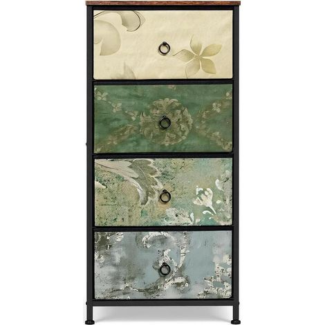 CHICFURN Comò a 4 cassetti 45 x 95 x 30 cm in legno e metallo multicolore stile vintage (1/5)