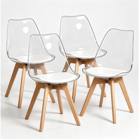 Set di 4 sedie da pranzo bianche in plastica e similpelle - CHICFURN (1/5)
