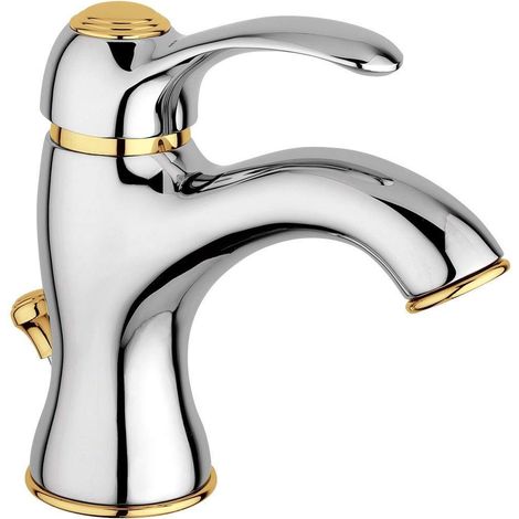 Paffoni – Mitigeur de lavabo chrome-or FA075CO – Vidage 1"1/4 inclus – Laiton – Aérateur M 24x1 – Kit de fixation inclus (1/3)