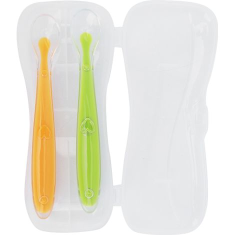 weiche Silikonlöffel für Babys ab 4 Monaten mit Box (gelb und grün) (1/5)