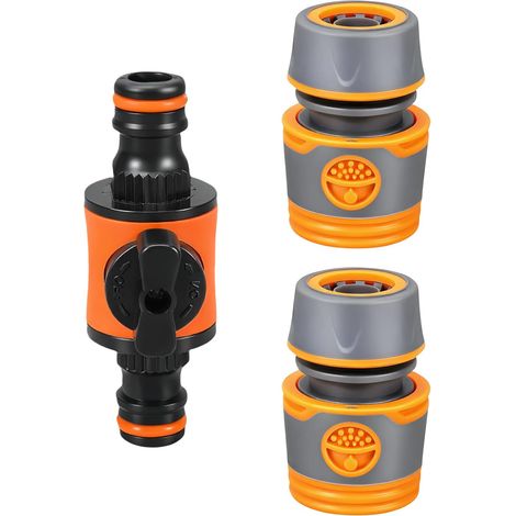 Kit de raccords pour tuyau, comprenant 2 raccords rapides et 1 vanne de régulation de débit, adapté aux nettoyeurs haute pression de piscine. (1/5)