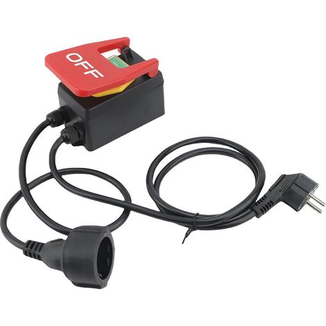 Bouton arrêt urgence avec fil et couvercle – Interrupteur électromagnétique pour outils électriques, travail du bois, sécurité (1/4)