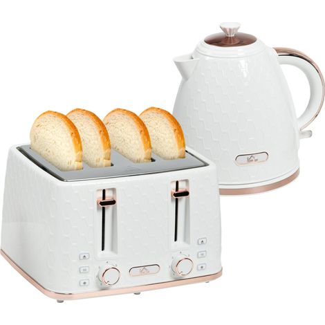 1.7L 3000W Fast Boil Kettle & 4 Slice Toaster Set, Kettle and Toaster Set with 7 Browning Controls, Crumb Tray, White