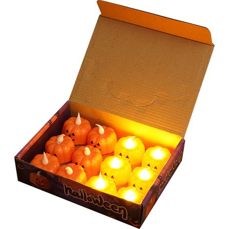 Bougies d'Halloween, 12 bougies LED en forme de citrouille, lumière orange, décoration de fête, cuisine (1/5)