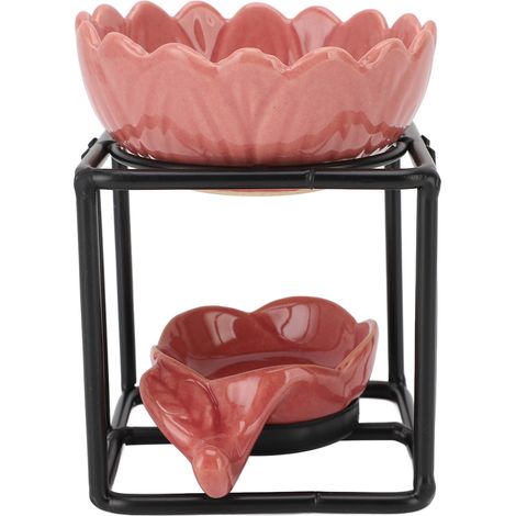 Porte-bougie chauffe-plat, brûleur de cire parfumée, en céramique, fer noir, support rose, style vintage (1/5)