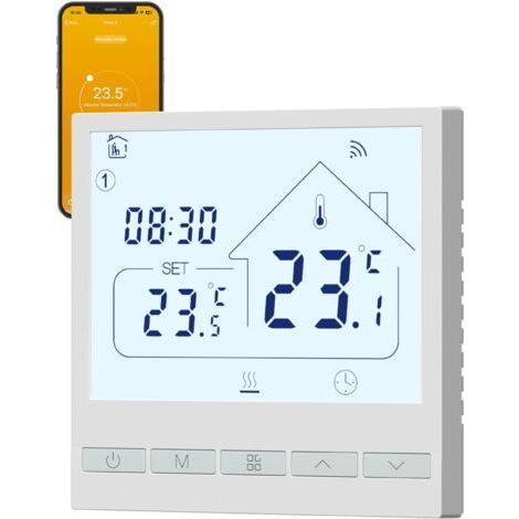 Thermostat Chaudiere gaz,Thermostat Connecté WiFi,Thermostats d'ambiance Programmable,Numérique Programmateur,Contrôle à Distance et Commande vocale,Compatible avec Alexa et Google Home,TOL47,Blanc (1/5)