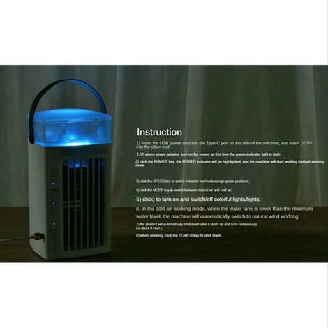 1 pièce. Couleur : Blanc. Matériau : Plastique. Mini ventilateur climatiseur 5 V CC 1,5 A avec port USB. Format compact.