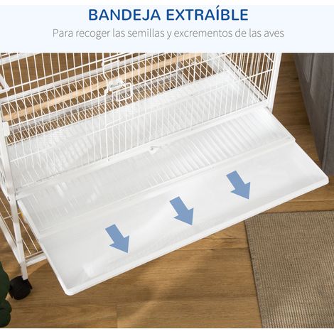Cage à oiseaux à roulettes 78 x 52 x 132 cm avec plateau et étagère amovibles pour canaris et perruches. blanche (1/5)