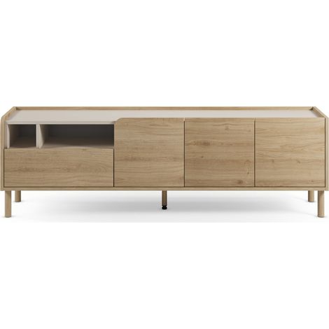 ISADORA - Meuble TV 180 cm en mélamine - Chêne clair (1/5)