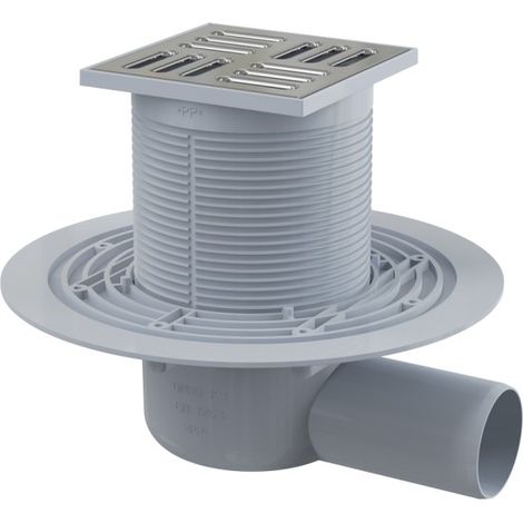AlcaDrain Bodenablauf 105×105/50 mm mit einem waagrechten Abgang, Edelstahl Rost, Kombi-Geruchsverschluss SMART