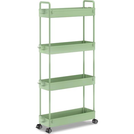Chariot de Rangement à 4 Niveaux Coulissant Fin à roulettes pour Cuisine, Salle de Bain, buanderie, Chambre à Coucher, endroits étroits, en Plastique, Vert (1/5)