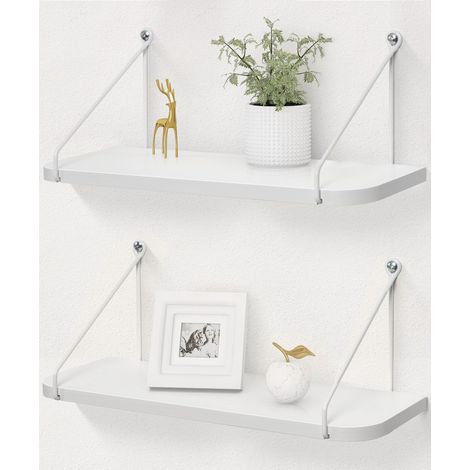 Étagères Murales Décoratives en Bois Blanc, Design Moderne, Lot de 2 Équerres métalliques blanches, pour livres, plantes, cadres photo et décoration, salon, chambre, cuisine et salle de bain (1/5)