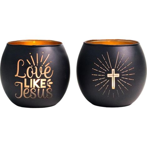 Porte-bougies chauffe-plat noirs - Lot de 2 photophores croix en verre satiné avec revêtement intérieur doré - Cadeaux religieux pour hommes et femmes, décoration Pâques, cadeau de (1/5)