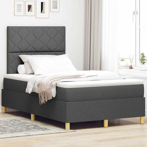 Cama tipo Box Spring con cabecera Gris oscuro 120 x 190 cm tela (1/5)