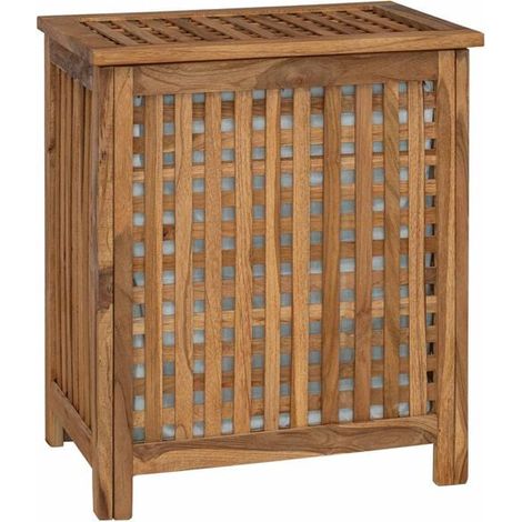 Panier à linge en teck naturel, 50 x 35 x 60 cm (1/5)