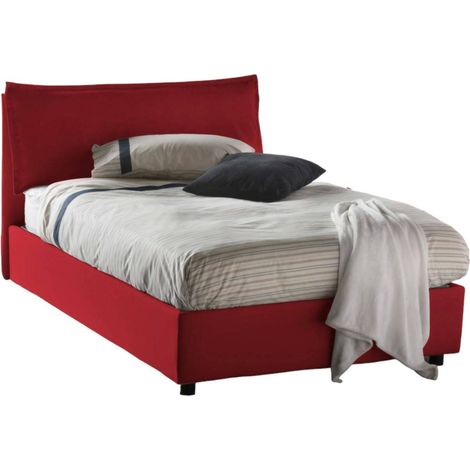 Talamo Italia Letto piazza e mezza Gloria, Letto contenitore con rivestimento in tessuto, 100% Made in Italy, Apertura frontale, adatto per materasso Cm 120x190, Rosso, con imballo rinforzato
