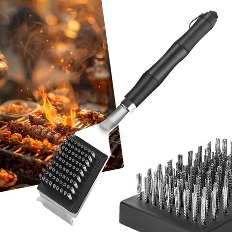 1 Brosse Barbecue, Grattoir Acier Inoxydable, 2 Têtes Rechange, Poignée Isolation Thermique, Pour Grille Fonte Gaz Charbon