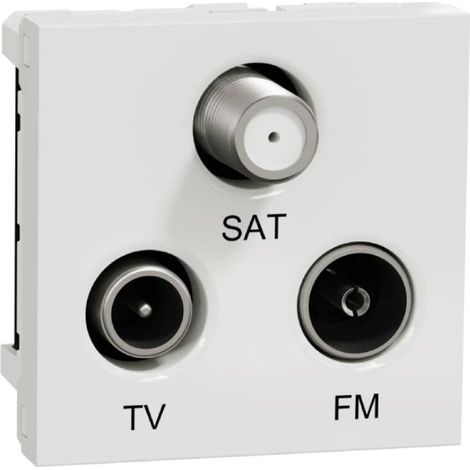 Prise TV + FM + SAT blanc largeur 2M méca 45x45mm sans support ni plaque UNICA NU345018 (1/3)