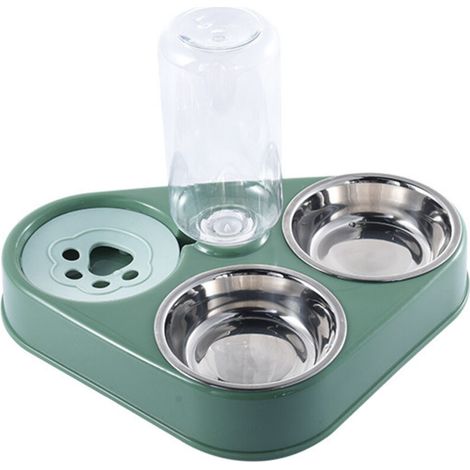 Bol pour Animaux de Compagnie 3-en-1 avec Stockage d'eau Automatique,Bol Acier Inoxydable pour Animaux pour Les Chats et Les Chiots(trompette verte : 29,5x21,2x5,2cm)