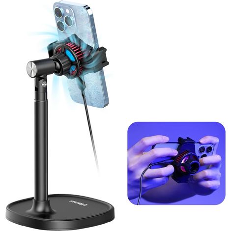 Support pour téléphone portable SK-06 (dernier modèle 2025) avec refroidisseur intégré, solution de bureau idéale pour le streaming en direct. Ventilateur de refroidissement pour téléphone, hauteur ré (1/4)
