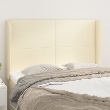 Tête lit de avec oreilles pour lit double, Cadre de lit, Tableau décoratif de chevet Crème 147x23x118/128 cm Similicuir CDE77862 (1/5)