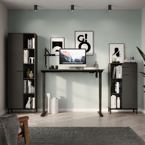 Bureau réglable électrique 120 cm + 2 armoires anthracite - TZEKA