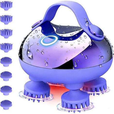 Massageur de cuir chevelu électrique, Outil de massage de cuir chevelu portable, Massage de tête étanche Stress Relax, Massageurs de cheveux avec 3 modes de vitesse et 8 griffes de massage