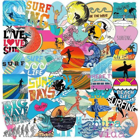 Lot de 50 autocollants de surf en extérieur, autocollants sportifs pour activités nautiques. (1/5)