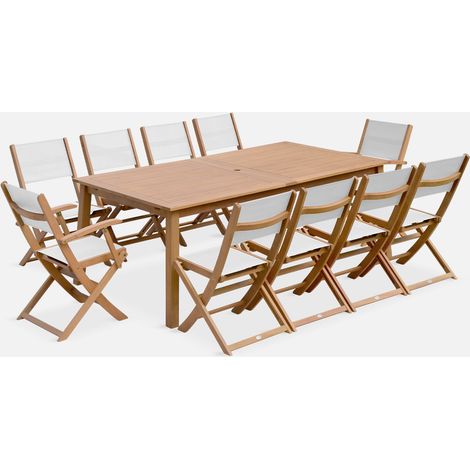Set tavolo da giardino allungabile in legno con 10 sedie (1/5)
