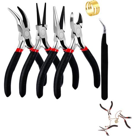 Lot de 4 pinces à bijoux 11,4 cm – Pinces à chaîne et anneaux pour création de bracelets, perles et accessoires DIY – Rouge et noir (1/5)