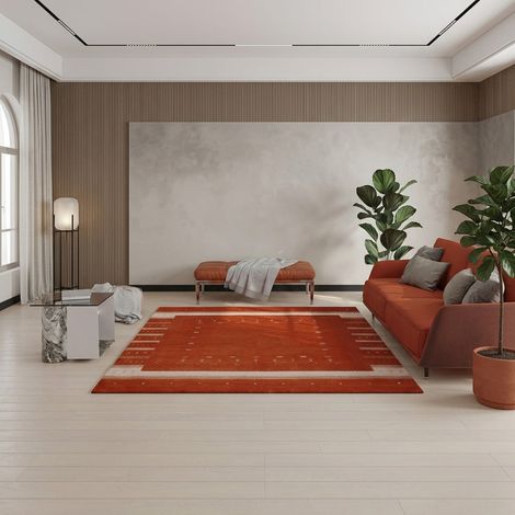 Tapis en laine Aurora Flair - Tapis en laine - 200x200cm, Square - 100% Laine vierge - Tissé main - Or