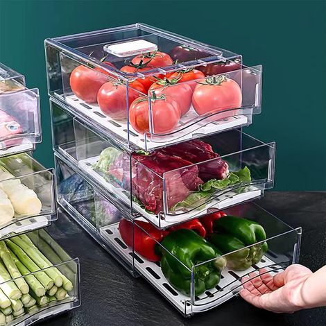 Rangement Cuisine et Frigo, Utilisé Pour la Famille, les Réfrigérateurs, les Barbecue, les Restaurants, les Légumes et la Préservation de la Viande, Pas de BPA (2 Tiroirs, Drand) (1/5)