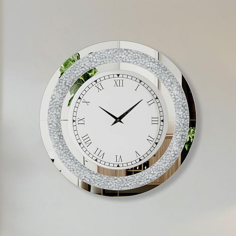 Orologio da Parete Rotondo 60cm Argento Diamante Specchio Vetro, Orologio Silenzioso Decorazione murale Cucina Soggiorno Salotto (1/5)