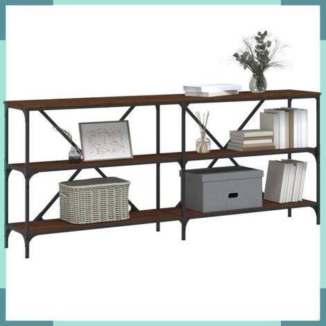 832857 Table console chêne marron 180x30x75 bois d'ingénierie et fer (1/5)