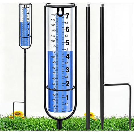 Pluviometre avec Piquet, Précis& Pratique Pluviomètre Extérieur Jardin Antigel Jusqu' à 70mm, Facile à Lire pour Jardin,Pelouse,Terrasse (1/5)