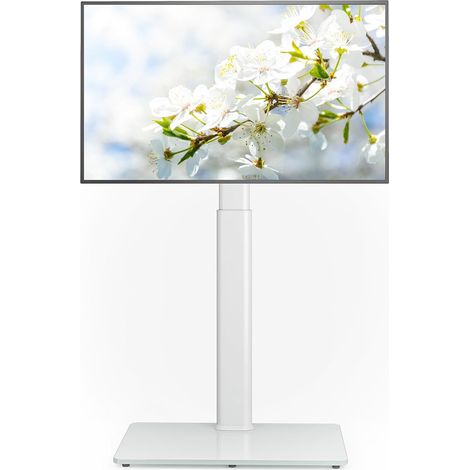 Support TV au Sol pour téléviseurs 32-65 Pouces jusqu'à 35 kg avec Inclinaison, Support TV sur Pied avec pivotement à 70 degrés, Max VESA 400x400mm Blanc (1/5)