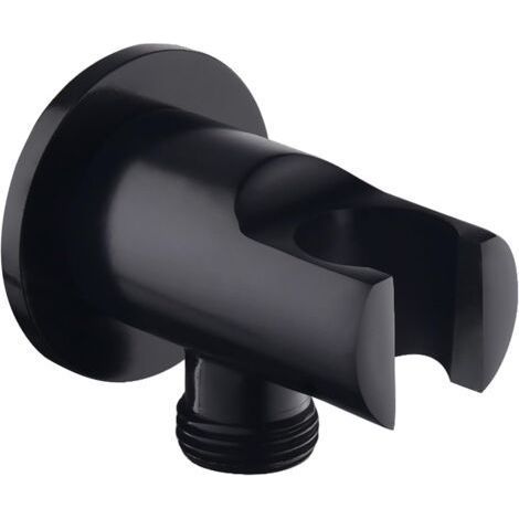 BUNTHAUS Support de douchette, coude de raccordement mural avec support de douche, support de pomme de douche rond, coude de douche universel avec support de douche/raccord de douchette (noir) (1/5)