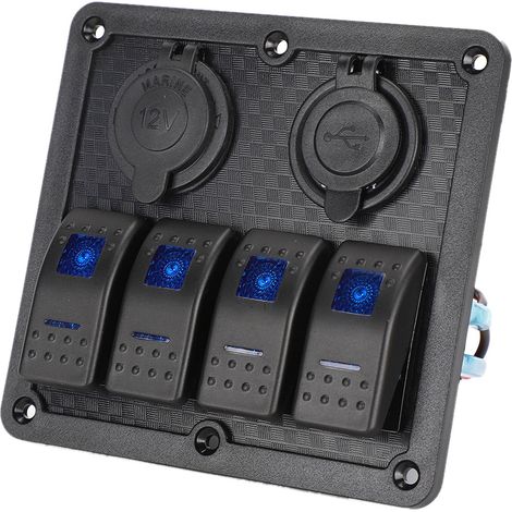 Panneau 4 Interrupteurs à Bascule 12V/24V Étanche IP65 avec Allume-Cigare et 2 Ports USB pour Bateau Voiture (1/5)