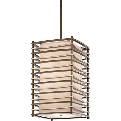 Hängelampe Deckenleuchte Pendellampe Holz Leinen Glas Bronze D 40,6 cm 4 Flammig