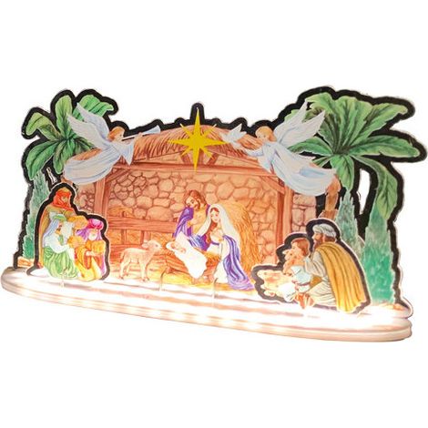 Crèche en cristal LED – scène sacrée lumineuse – intérieur – pile