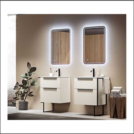Mobile Bagno Urban75 cm Sospeso Spatolato Bianco Base 2 Cassettoni - Lavabo in Resina (1/5)