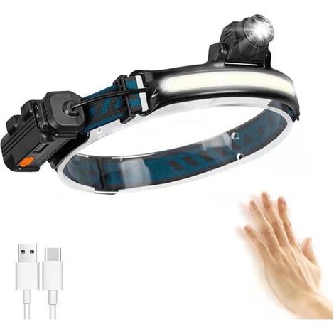 Lampe Frontale, Lampe Torche LED Rechargeable USB,Torche Frontale Zoom de Étanche IP65 Avec Mode Capteur Sensible pour Pêche, Camping, Course, Cyclisme [Classe énergétique A++] (1/5)