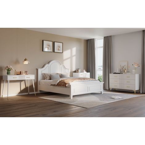 Coiffeuse/bureau avec 2 tiroirs et pieds en métal, blanc dimensions : H76 cm × L100 cm × P40 cm (miroir non inclus). (1/4)