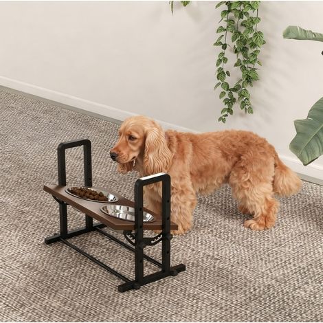Ciotole rialzate per cani regolabili in altezza, 2 ciotole inox 1,2 L, marrone DESVIAE (1/5)