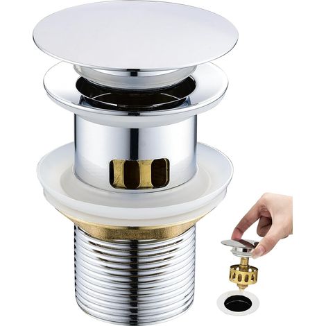 Bonde de Lavabo Pop Up, Bonde Lavabo avec Trop Plein, Bouchon de Vidange avec Panier à Crépine, Salle de Bain pour Vasque Salle de Bain avec Un Trou de 1/4", Chromé, Argent (1/5)