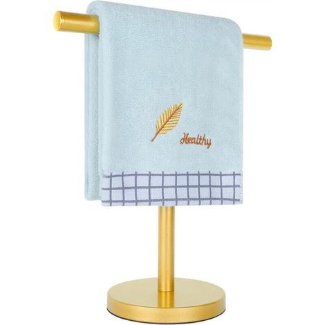 Porte-serviettes de bain en forme de T, en acier inoxydable, autoportant avec base lestée, pour salle de bain, cuisine et plan de travail, doré (1/4)