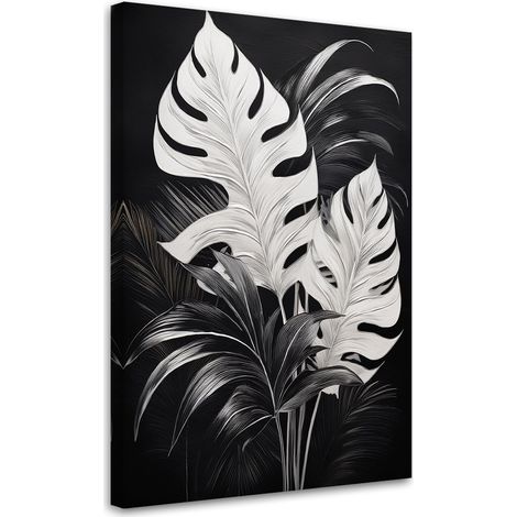 Quadro su tela, Foglie di monstera in bianco e nero Loft - 80x120 (1/3)
