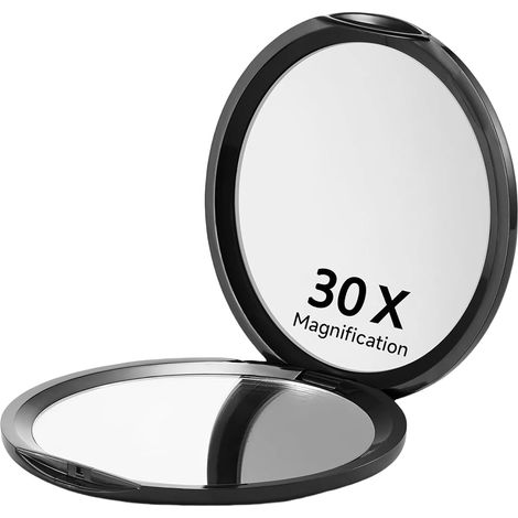 Miroir de Poche Compact avec grossissement 1X/30X, idéal pour Les déplacements, Miroir grossissant 30 Fois, Miroir de Voyage, Miroir cosmétique (Noir)