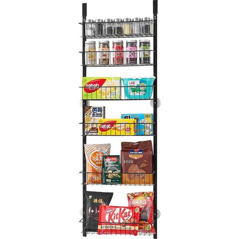 6-stufiges, wandmontiertes Aufbewahrungssystem, robustes Stahl-Hängeregal für Gewürze, verstellbar für Küche, Waschküche, Badezimmer, schwarz. (1/5)